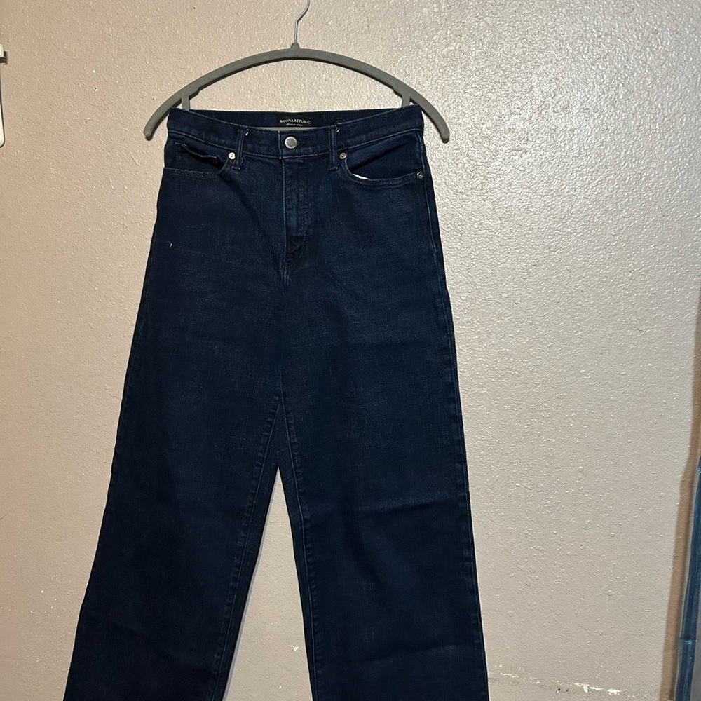 Banana Republic Premium Denim Dark Blue high-rise Wide-Leg Jeans crop 28‎ P